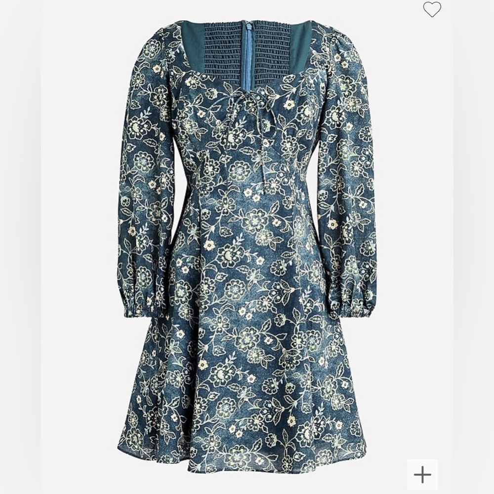 J. Crew Sweetheart Long-sleeve Mini Dress in Vintage Vines 14 Green Lined
